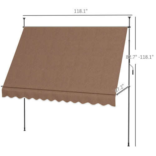 Outsunny Manual Retractable Awning, 118" Non-Screw Freestanding Patio Sun Shade Shelter with Support Pole Stand and UV Resistant Fabric, for Window, Door, Porch, Deck, Coffee