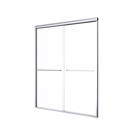 56"-60"W*72" H Semi-Frameless Double Sliding Shower Door, Bypass Shower Door, 1/4" (6mm) Thick SGCC Tempered Glass Door, Chrome
