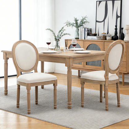 Wood Dining Chairs with Linen Upholstered Backs, Set of 2, Beige