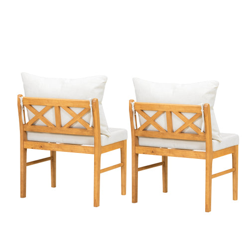 Rattan Back Rubberwood Dining Chairs with Fabric Seats, Set of 2, Natural/White