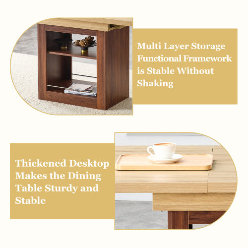 Expandable MDF Dining Table with Storage, Walnut Finish