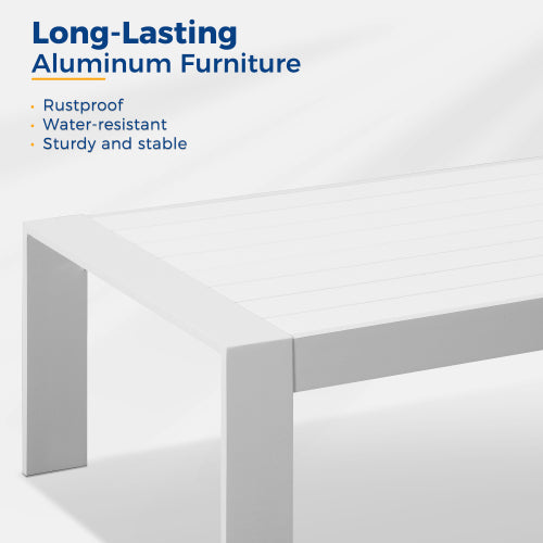 All-Weather Aluminum Outdoor Coffee Table, Modern Coffee Table for Outside, Rectangle Patio Coffee Table-White