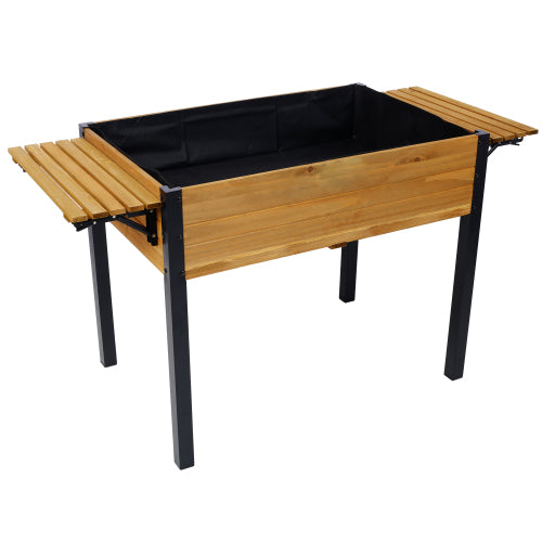 Raised Garden Bed, Metal Leg Wood Planter Boxes with Folding Storage Shelf