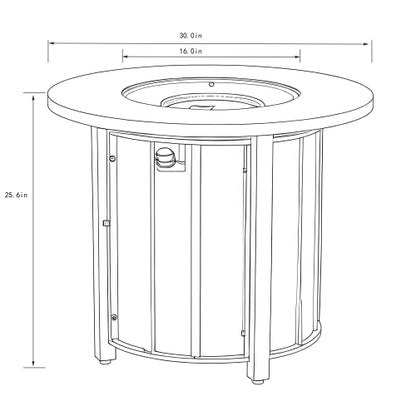 30" Propane Gas Fire Pit Table, 50000 BTU Round Steel Fire Pit with Wood Grain Ceramic Tabletop for Outside Patio Deck Garden Backyard- Black