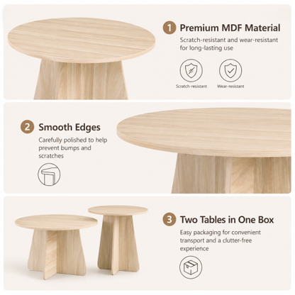 Retro Nesting Coffee Table Set Walnut Natural Round Cross Base