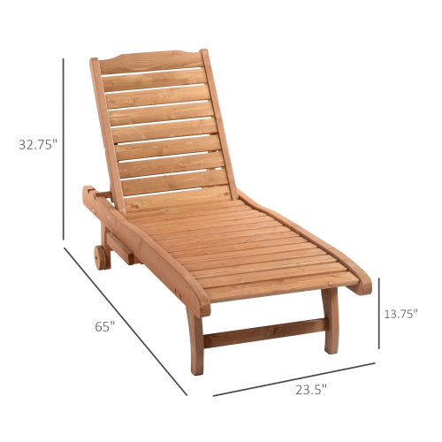Outsunny Outdoor Chaise Lounge Pool Chair, Built-In Table, Reclining Backrest for Sun tanning/Sunbathing, Rolling Wheels, Red Wood Look