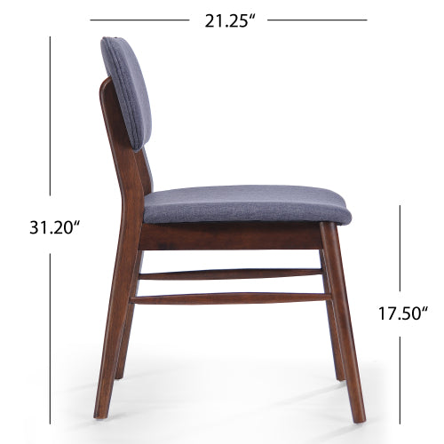 Set of 2 Mid-Century Upholstered Dining Chairs, Rubberwood Frame, Walnut and Charcoal