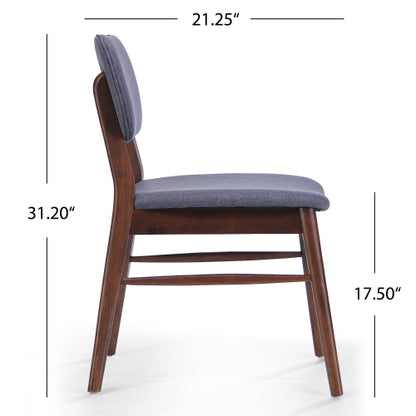 Set of 2 Mid-Century Upholstered Dining Chairs, Rubberwood Frame, Walnut and Charcoal
