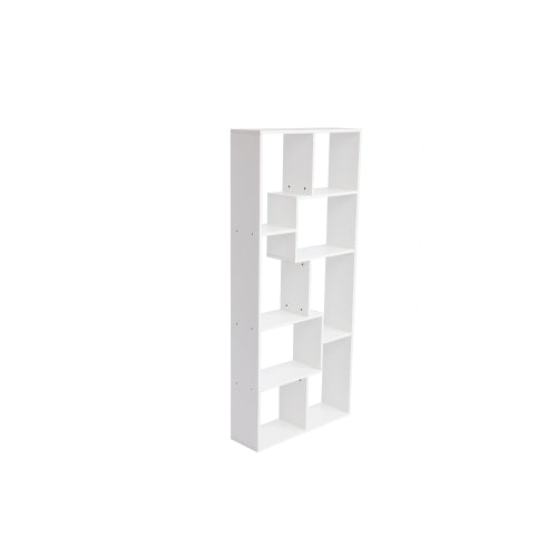 White 5-Tier Asymmetrical Staggered Display Bookshelf, Modern Geometric Space-Saving Home Storage Rack