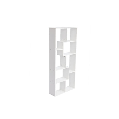 White 5-Tier Asymmetrical Staggered Display Bookshelf, Modern Geometric Space-Saving Home Storage Rack