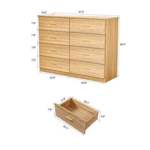 Modern Natural 8-Drawer Dresser for Bedroom - Ample Storage Wide Chest of Drawers, Sturdy & Safe