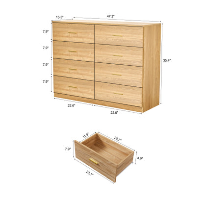 Modern Natural 8-Drawer Dresser for Bedroom - Ample Storage Wide Chest of Drawers, Sturdy & Safe