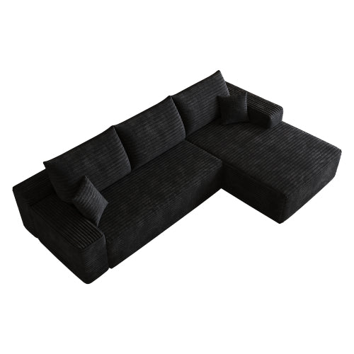 107 inch  Black Plush Corduroy L-Shape Chaise Cloud Modular Sofa, No Assembly