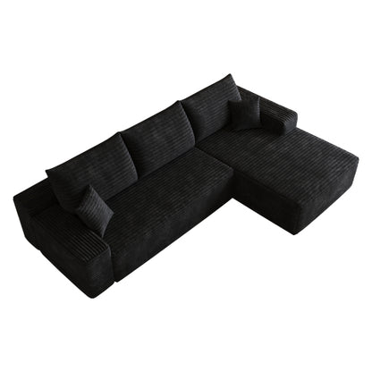 107 inch  Black Plush Corduroy L-Shape Chaise Cloud Modular Sofa, No Assembly
