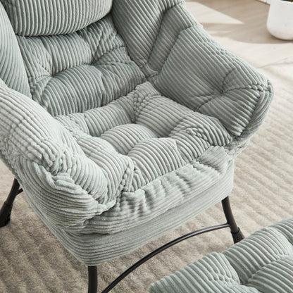 Lazy Chair with Ottoman, Modern Lounge Accent Chair with Armrests and a Side Pocket