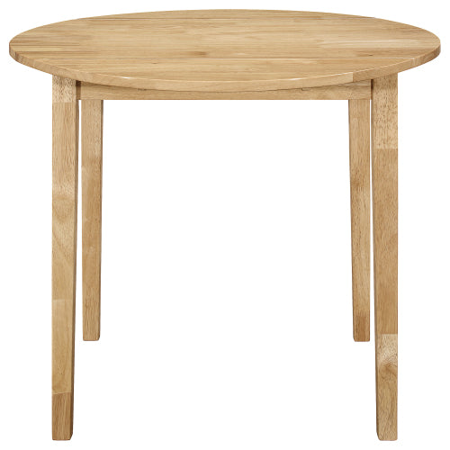 3-Piece Natural Wood Drop Leaf Dining Set, Compact Round Table with 2 Tan Fabric Upholstered Chairs