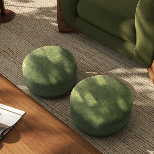 15 inch Moss Green Teddy Mushroom Ottoman, Round Sherpa Footstool, 200 LBS Capacity for Kids Room & Living Room