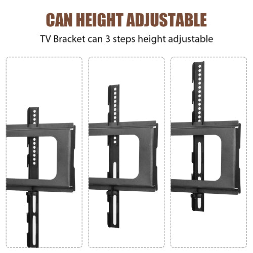 Black Swivel TV Stand Mount 30¡ã Rotatable Height Adjustable 3-Tier Tempered Glass Media Console with Power Socket
