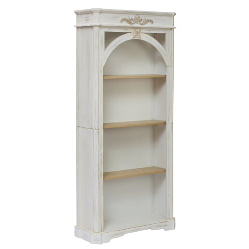 65-Inch Antique White 4-Tier Tall Bookcase for Living Room Office