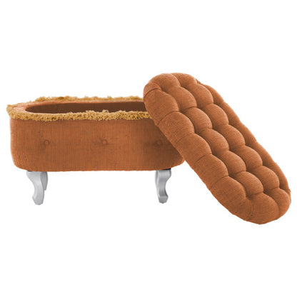 Orange Fringed Button Tufted Storage Ottoman Bench, 29.5 Inch Upholstered End of Bed Bench for Entryway Bedroom