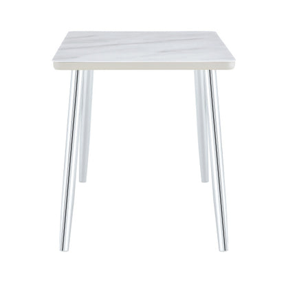 Marble Pattern Glass Dining Table with Silver Tapered Metal Legs