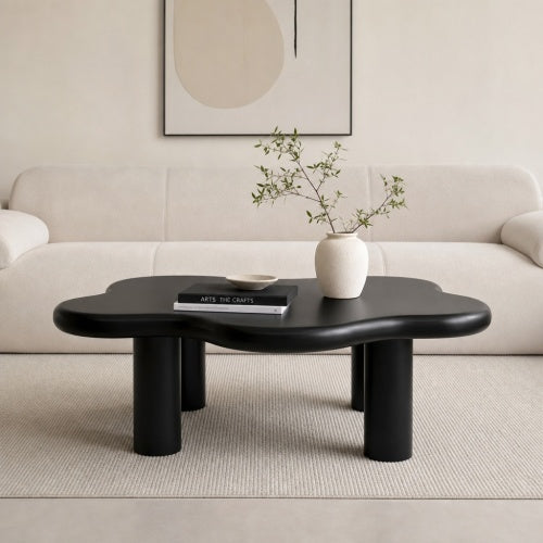 40 Inch Black Cloud Coffee Table Modern Irregular MDF Living Room Center Table