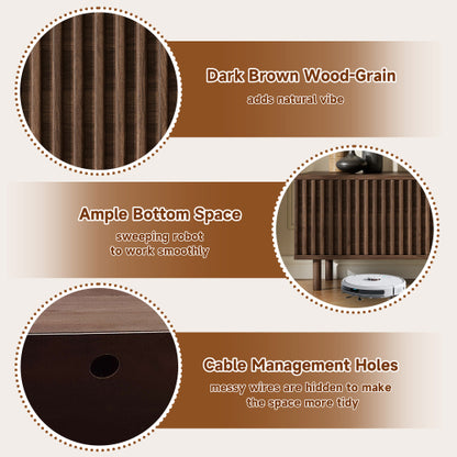 70.8 inch Dark Brown Slatted TV Stand Solid Pine Leg Media Console Fits Up To 80 Inch TV