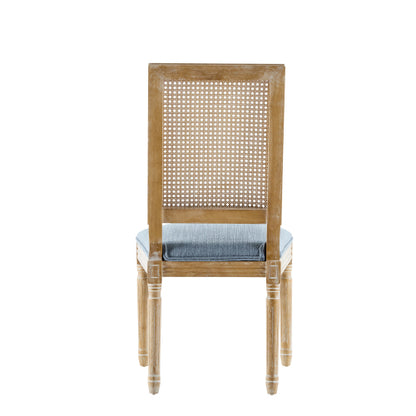 Set of 2 French Country Cane Back Dining Chairs, Weathered Rubberwood Fluted Leg Vintage Kitchen Chairs