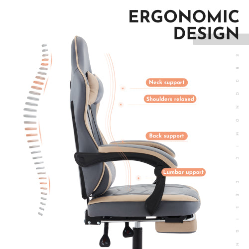 Gaming Chair, Ergonomic Computer Chair with Footrest and Massage Lumbar Support, Height Adjustable Swivel Video Game Chair for Adults, 300lb Max, Blue Beige