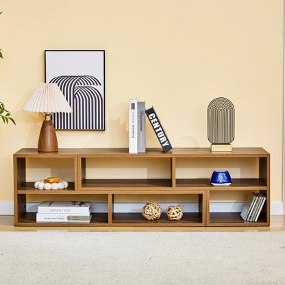 Extendable Rustic Wood Grain Modular TV Stand Freestyle Combination Open Cubby Media Console