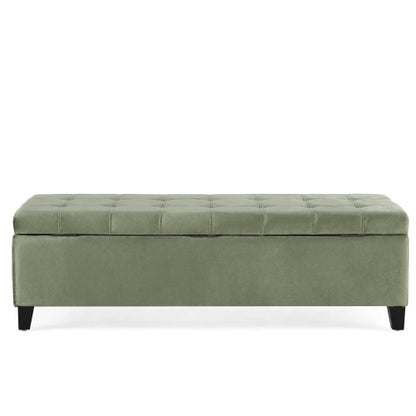 50.5 Inch Fabric Rectangular Storage Ottoman Bench, Upholstered Footrest with Birch Wood Legs, 250 LBS Load Capacity