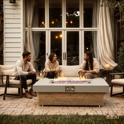 48_inch Iron Fire Pit Table with Wood Grain