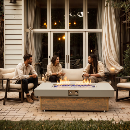 48_inch Iron Fire Pit Table with Wood Grain
