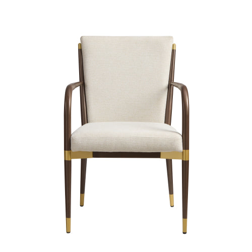 Set of 2 Modern Gold Accent Iron Frame Arm Dining Chairs, Toothpick Design Solid Back 250lbs Weight Capacity