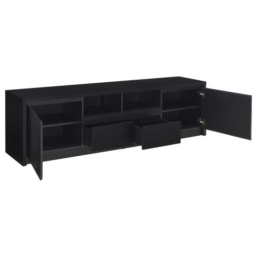 Black 78 Inch Modern 2-Door TV Media Console with Central Drawer & Open Shelf