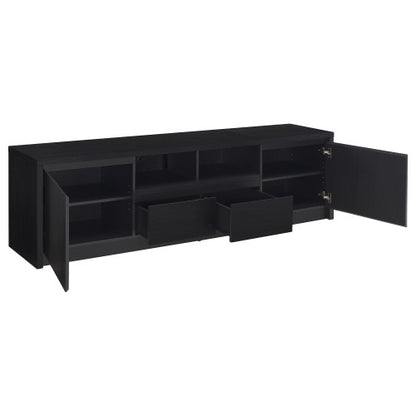 Black 78 Inch Modern 2-Door TV Media Console with Central Drawer & Open Shelf