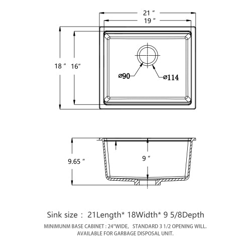Quartz Kitchen Sink - 21" x 18" x 9.65" Black granite composite Workstation undermount kitchen sink
