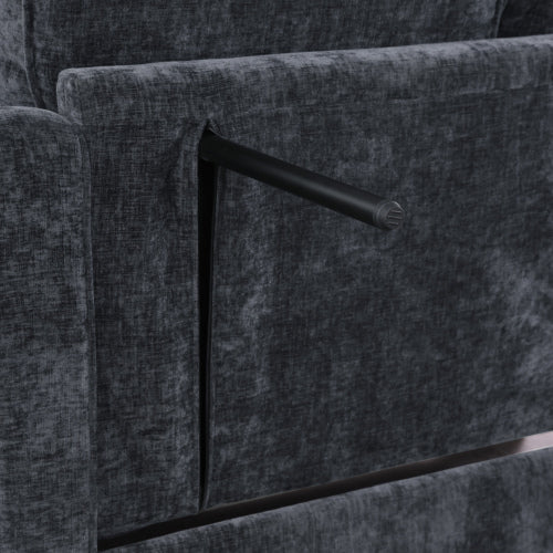 Black 2-Seater Irregular Curved Sofa Chaise, Storage Footrest,2 Throw Pillows