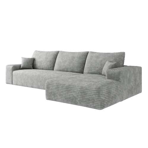 107" Cloud Sectional Couch with L-Shape Chaise,Modern Modular Sofa with Deep Seat, Upholstered Couches for Living Room Bedroom,No Assembly Required, Grey(Plush Corduroy Fabric)