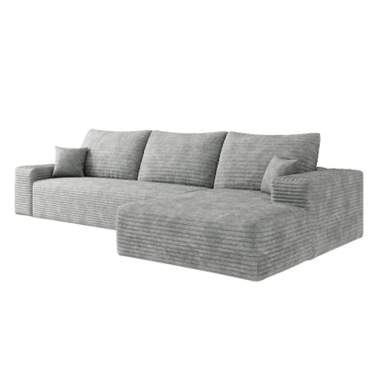 107" Cloud Sectional Couch with L-Shape Chaise,Modern Modular Sofa with Deep Seat, Upholstered Couches for Living Room Bedroom,No Assembly Required, Grey(Plush Corduroy Fabric)