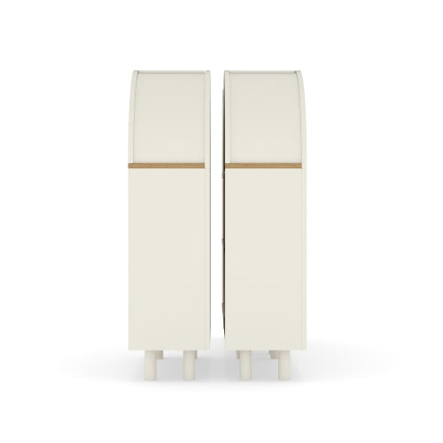 Set of 2 White Woodgrain 3-Tier Elegant Arched Top Storage Bookcase