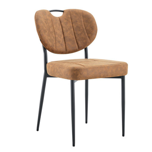 Set of 2 Light Brown Tech Fabric Dining Chairs, Spray Coated Metal Leg With Top Handle Adjustable Non-Slip Feet