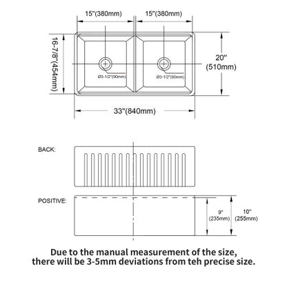 White Farmhouse Sink Workstation - 33 x 20 x 10 inch White Porcelain Ceramic Double Bowl Farm Kitchen Sink