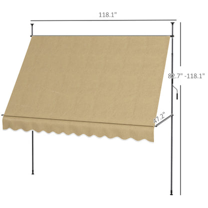 Outsunny Manual Retractable Awning, 118" Non-Screw Freestanding Patio Sun Shade Shelter with Support Pole Stand and UV Resistant Fabric, for Window, Door, Porch, Deck, Beige