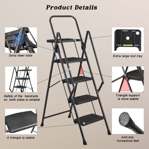4 Step Ladder, Folding Step Stool with Non-Slip Wide Pedals, Soft Handle