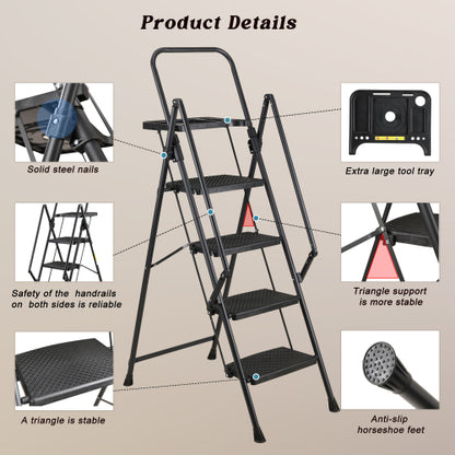 4 Step Ladder, Folding Step Stool with Non-Slip Wide Pedals, Soft Handle