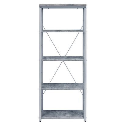 Grey and Silver 4 Shelf Bookcase Industrial Rustic Bookshelf Wooden Shelves Steel Frame