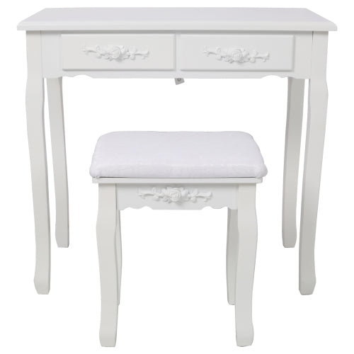 White Princess Vanity Desk Set with Mirror & Cushioned Stool,Light Modes,4-Drawer Wooden Makeup Vanity Table for Girls' Bedroom, Dressing Table with Ample Storage