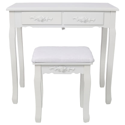 White Princess Vanity Desk Set with Mirror & Cushioned Stool,Light Modes,4-Drawer Wooden Makeup Vanity Table for Girls' Bedroom, Dressing Table with Ample Storage