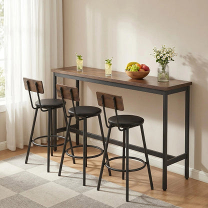 4-Piece Rustic Brown  Bar Table Set for Kitchen, Dining Room, Table & 3 PU Stools